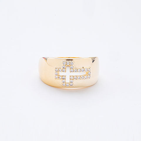 Anel Cruz Cravejado de Zirconia Folheado
