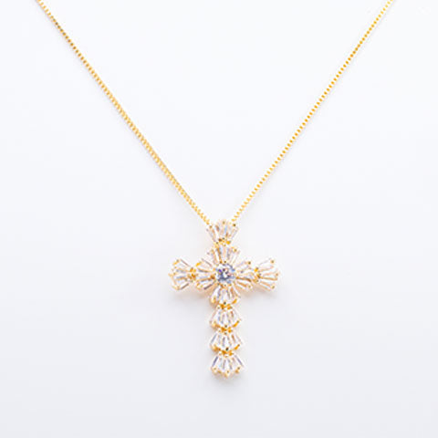 Colar Cruz Zirconia Navete Folheado