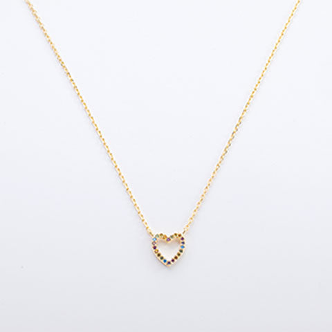 Colar Coracao Zirconia Colorida Folheado