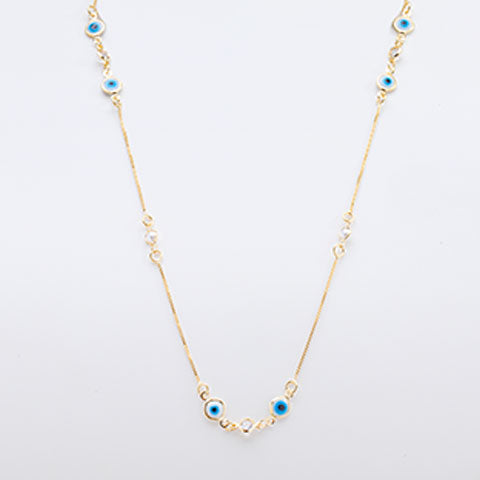 Colar Longo Olho Grego Zirconia Folheado