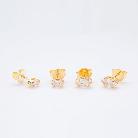 Brinco Duplo de Zirconia Navete Folheado