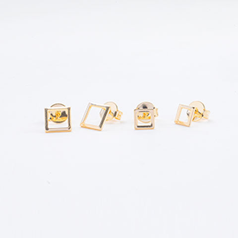 Brincos Duplos Quadrados Folheados