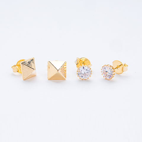 Brincos Duplo Piramide e Ponto de Luz Folheados