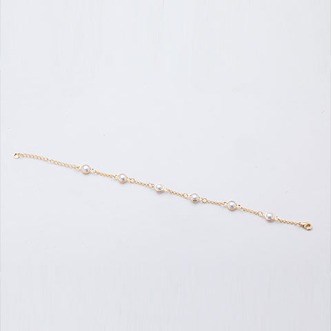 Pulseira Fina Folheado com Pérolas