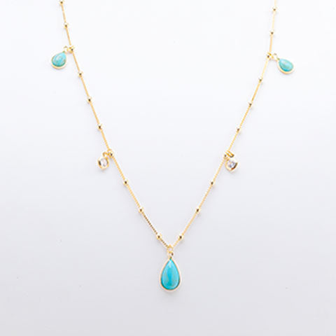 Colar Longo Turquesa Folheado