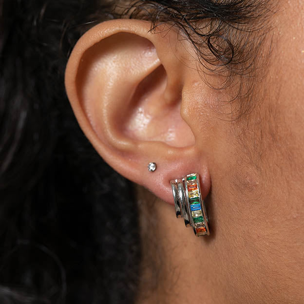 Brinco triplo de zirconia navete