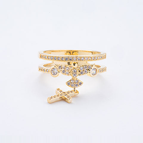 Anel Espirito Santo Cruz Zirconia Folheado