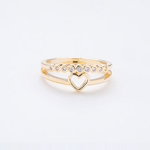 Anel Coracao Vazado Fileira Zirconia Folheado