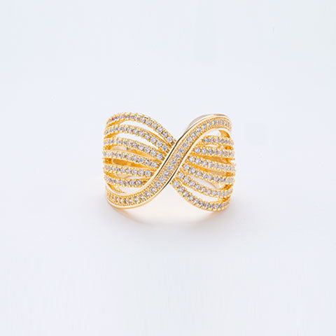 Anel Grande Fileiras de Zirconia Folheado