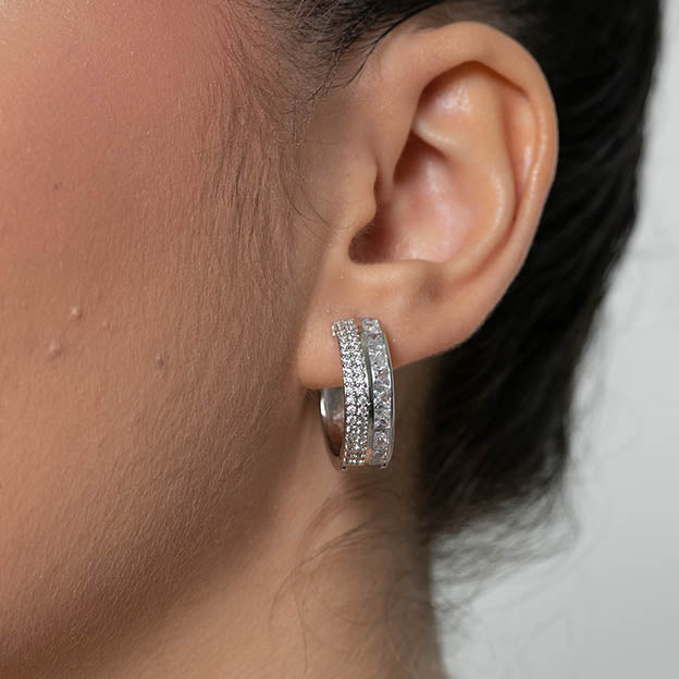 Argola Zirconia Articulada prateada