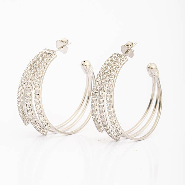 Argola 3 Fileiras de Zirconia Cristal