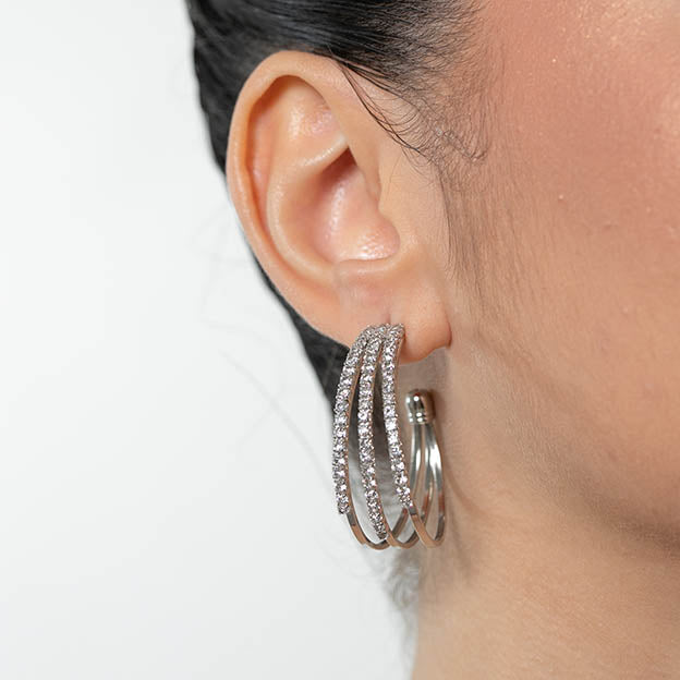 Argola 3 Fileiras de Zirconia Cristal