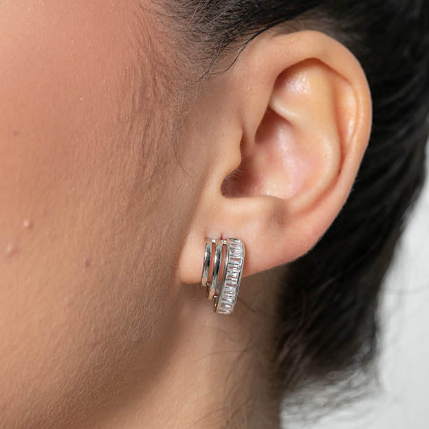 Brinco triplo de zirconia navete