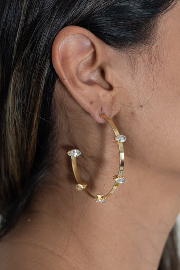 Argola Zirconias Navete Folheada