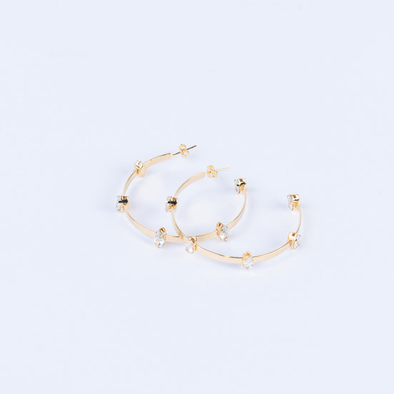 Argola Zirconias Navete Folheada