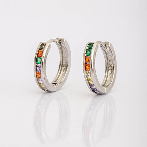 Argola Zirconia Colorido e Cristal Navete m