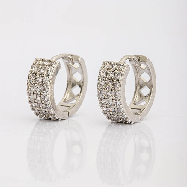 Argola Tres Fileira de Zirconia Cristal Dourado