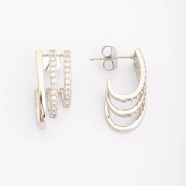 Brinco Ear hook com zirconia Prateado