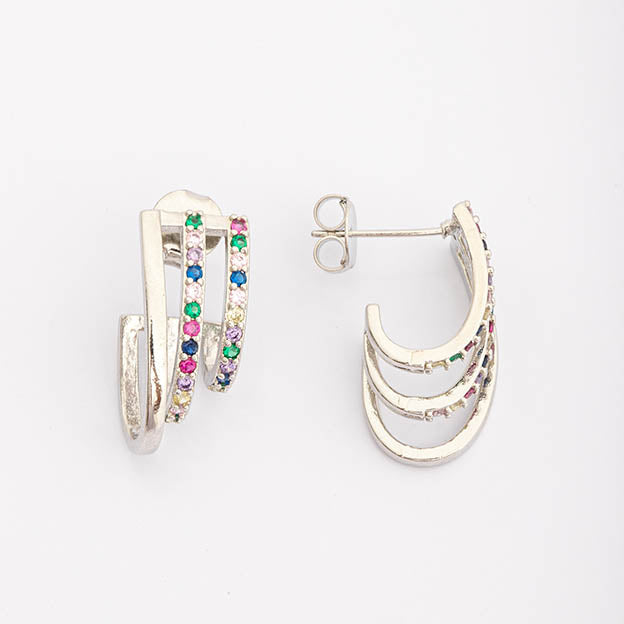 Brinco Ear hook com zirconia Prateado