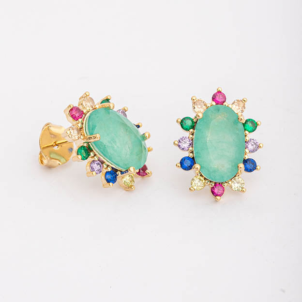 Brinco Oval com zirconia colorida