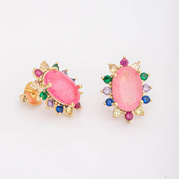 Brinco Oval com zirconia colorida