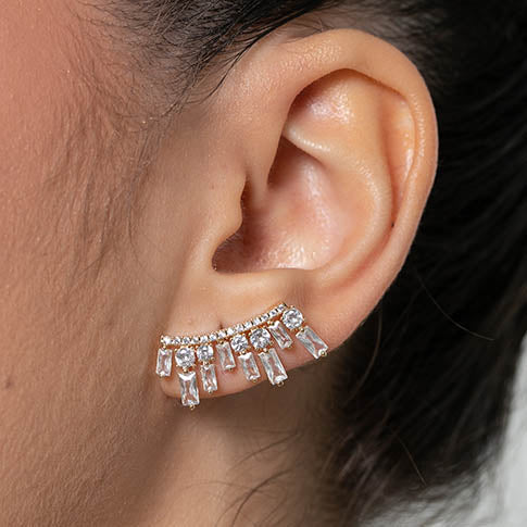 Brinco com zirconias coloridas e Cristal