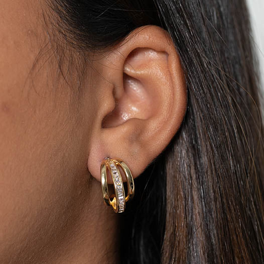 Brinco 3 Argolas Zirconia Cravejada Dourado