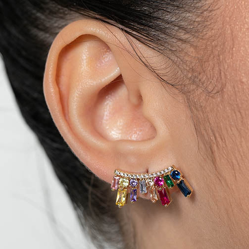 Brinco com zirconias coloridas e Cristal