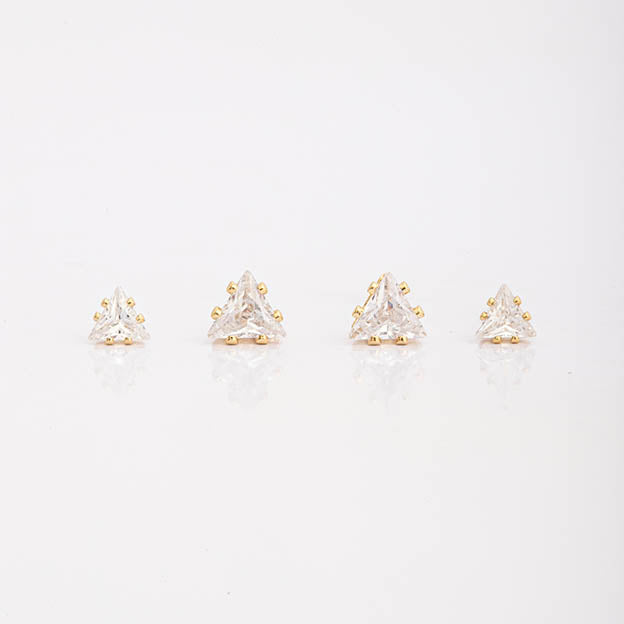 Brinco duplo triangulo zirconia dourado