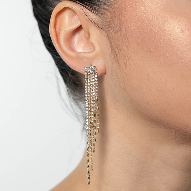 Brinco Franja Zirconia Dourado