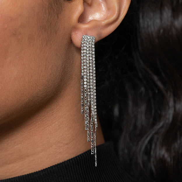 Brinco Franja Zirconia Prateado