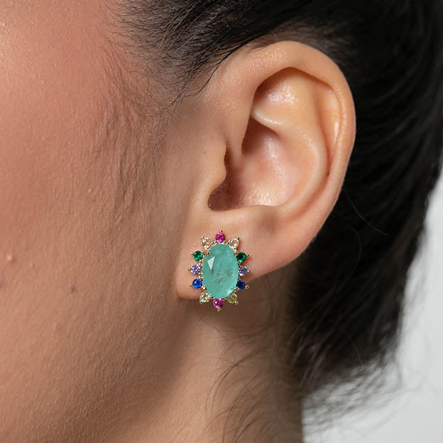 Brinco Oval com zirconia colorida