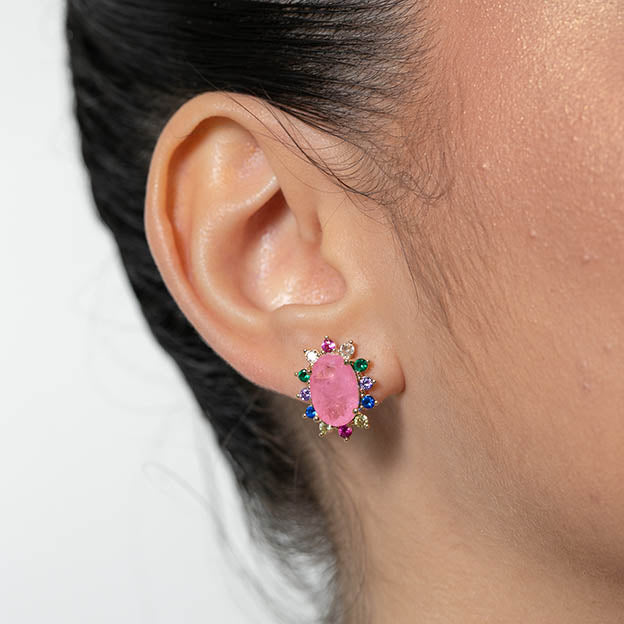Brinco Oval com zirconia colorida