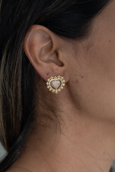 Brinco Coração Zirconia Folheado