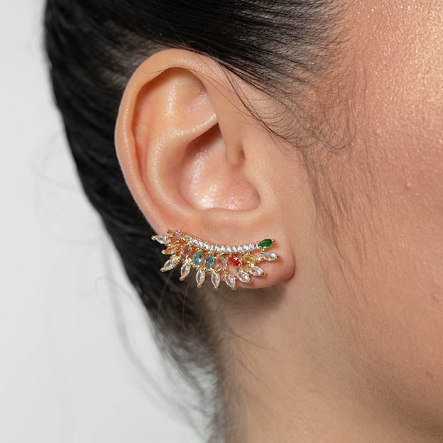 Brinco Zirconia Colorido dourado
