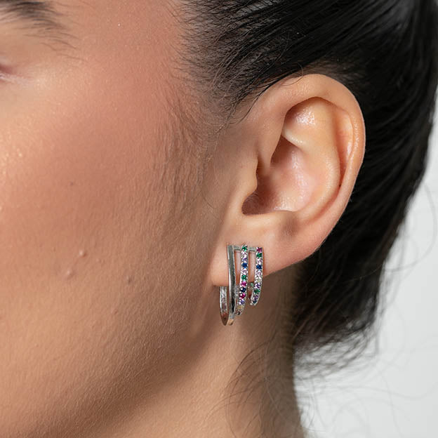 Brinco Ear hook com zirconia Prateado