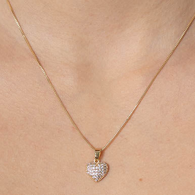 Colar Coracao cravejado em zirconia dourado