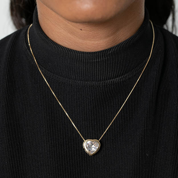 Colar coracao ponto de luz zirconia