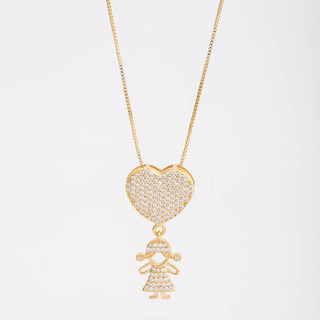 Colar coracao menina cravejado com zirconia