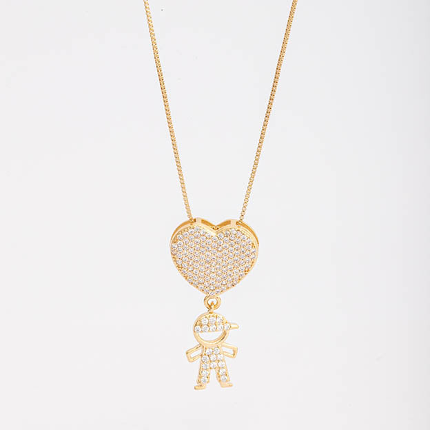 Colar Coracao Menino com Zirconia Prateado