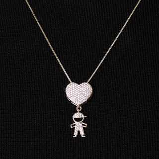 Colar coracao menino cravejada de zirconia