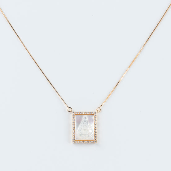 Colar Nossa Senhora Aparecida Zirconia Madrepérola Folheado