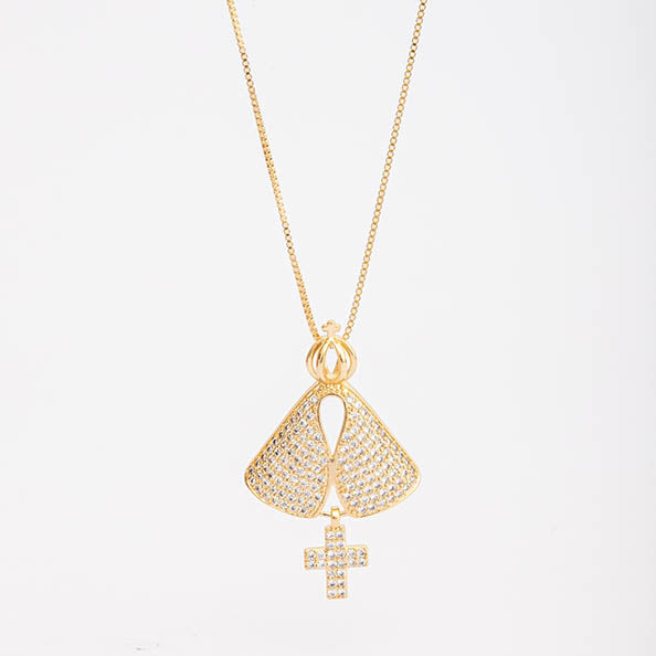 Colar Nossa Senhora com cruz em zirconia