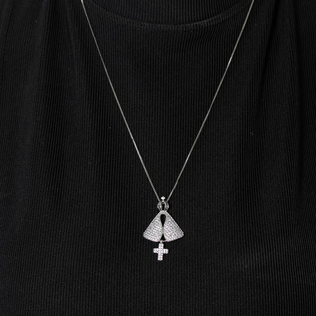 Colar Nossa Senhora com cruz em zirconia