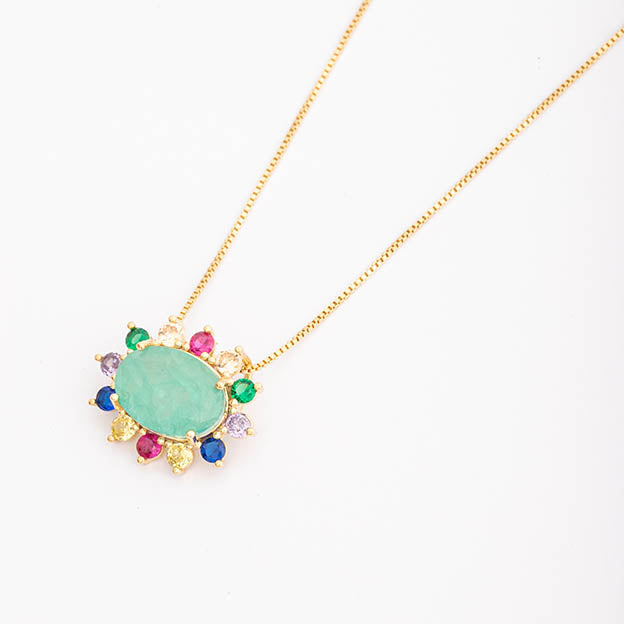 Colar Oval com zirconias coloridas