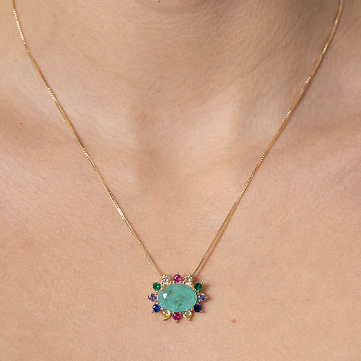 Colar Oval com zirconias coloridas