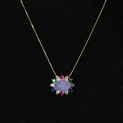 Colar Oval com zirconias coloridas