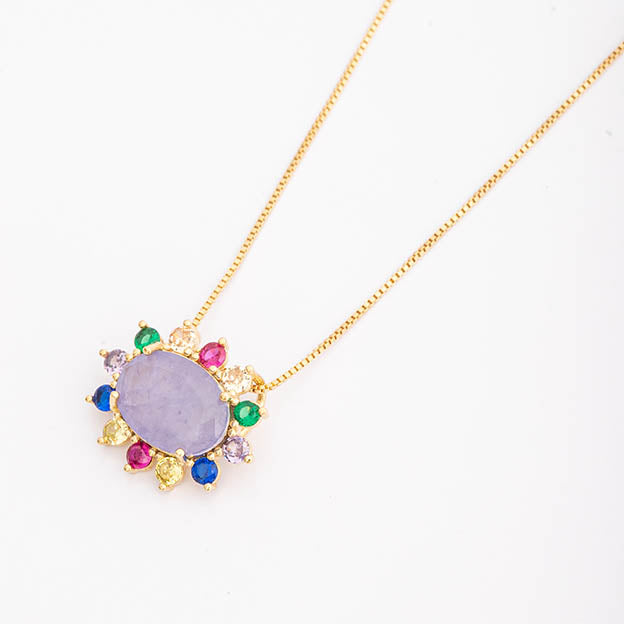 Colar Oval com zirconias coloridas