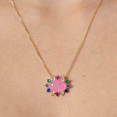 Colar Oval com zirconias coloridas