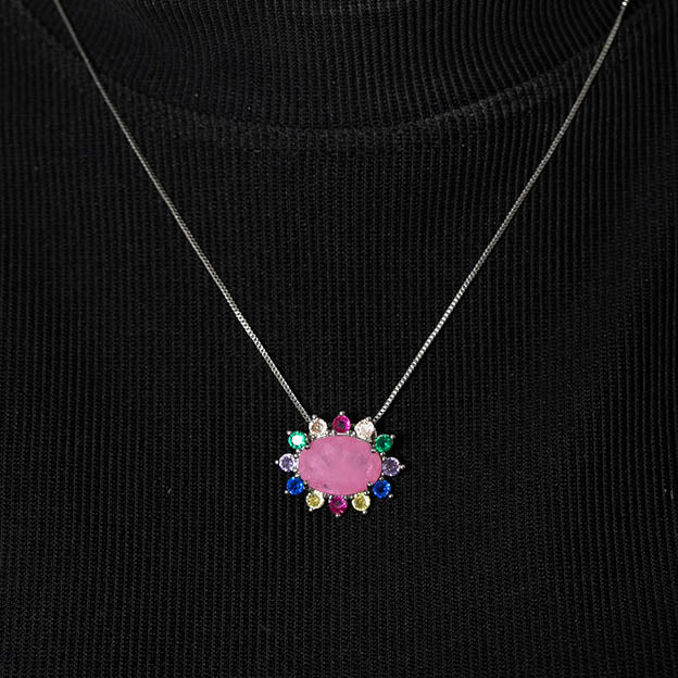 Colar Oval com zirconias coloridas